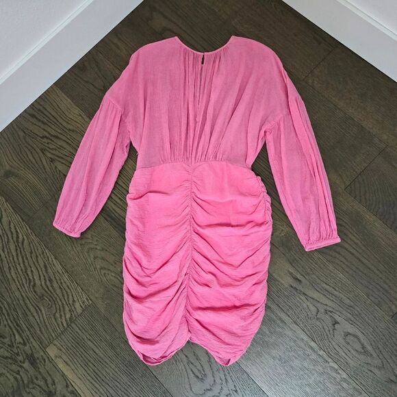 Rodebjer Adilah Ruched Long Balloon Sleeve Mini Dress in Moroccan Rose Pink - Picture 9 of 15